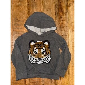 Crown of Hearts Kids Gray Hoodie Flip Sequin Tiger Graphic Sweatshirt Medium